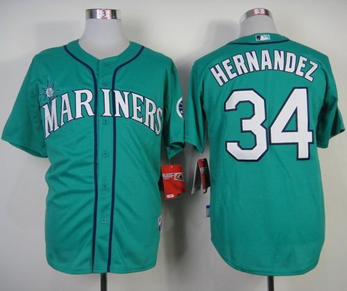 Mariners #34 Felix Hernandez Green Alternate Cool Base Stitched MLB Jersey - Click Image to Close
